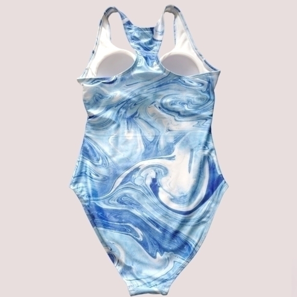 NWT NICOLE MILLER BLUE SWIRL RACERBACK ONE PICECE SWIMSUIT SIZE M - Picture 2 of 2